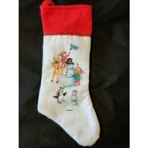 Vintage 17" Felt CHRISTMAS STOCKING WELLINGTON Snowman Elf Reindeer